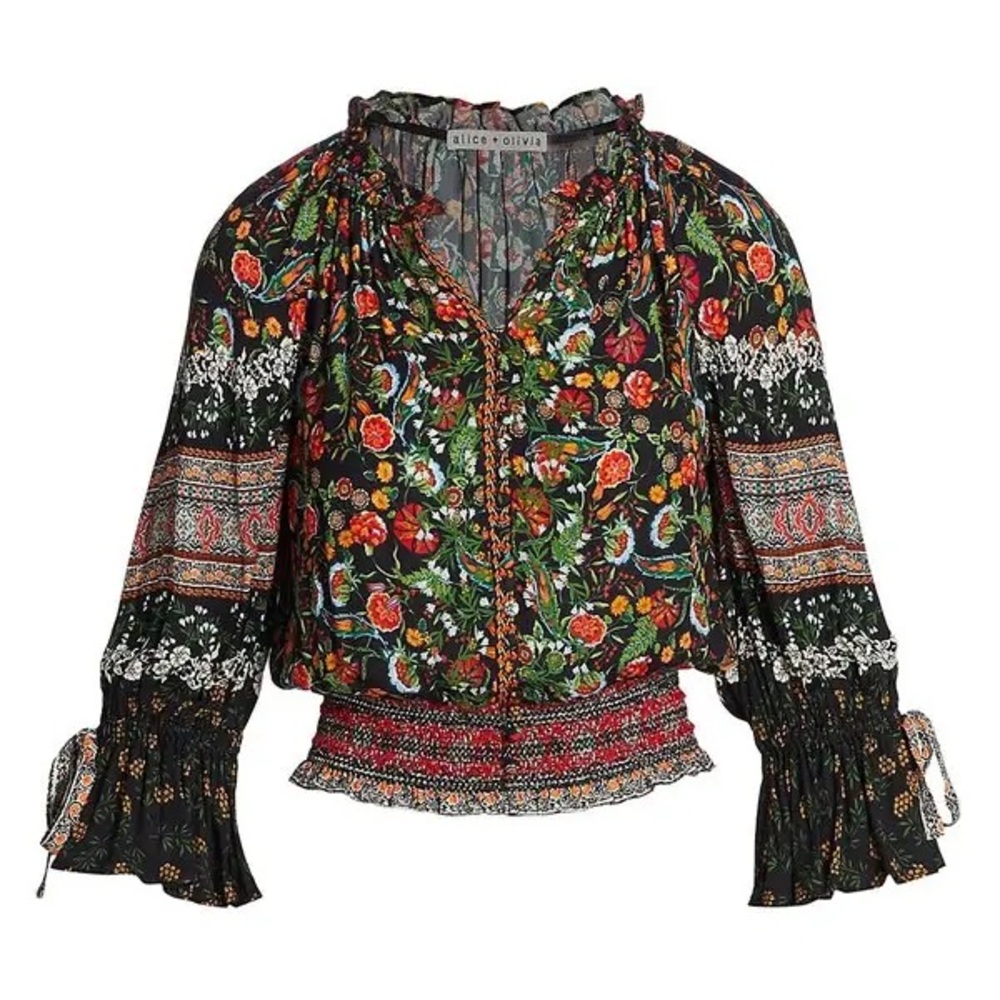 Alice + Olivia Kora Smocked Peasant Top
